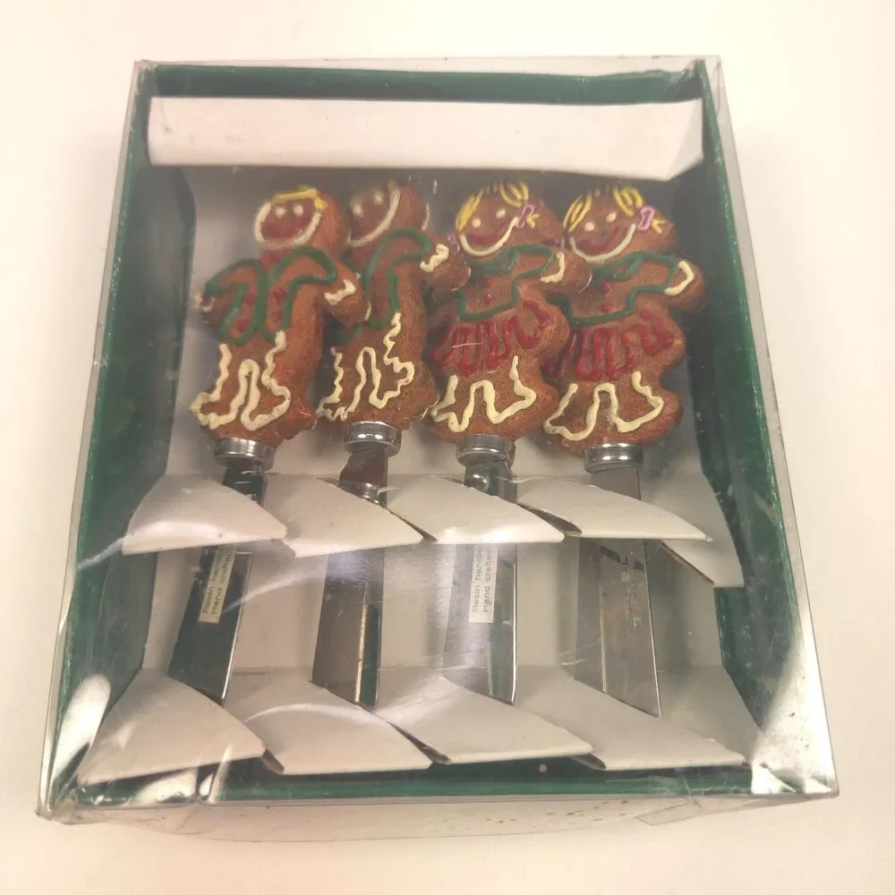 Vintage 1994 Boston Warehouse Gingerbread Spreader Set of 4 NIB Christmas